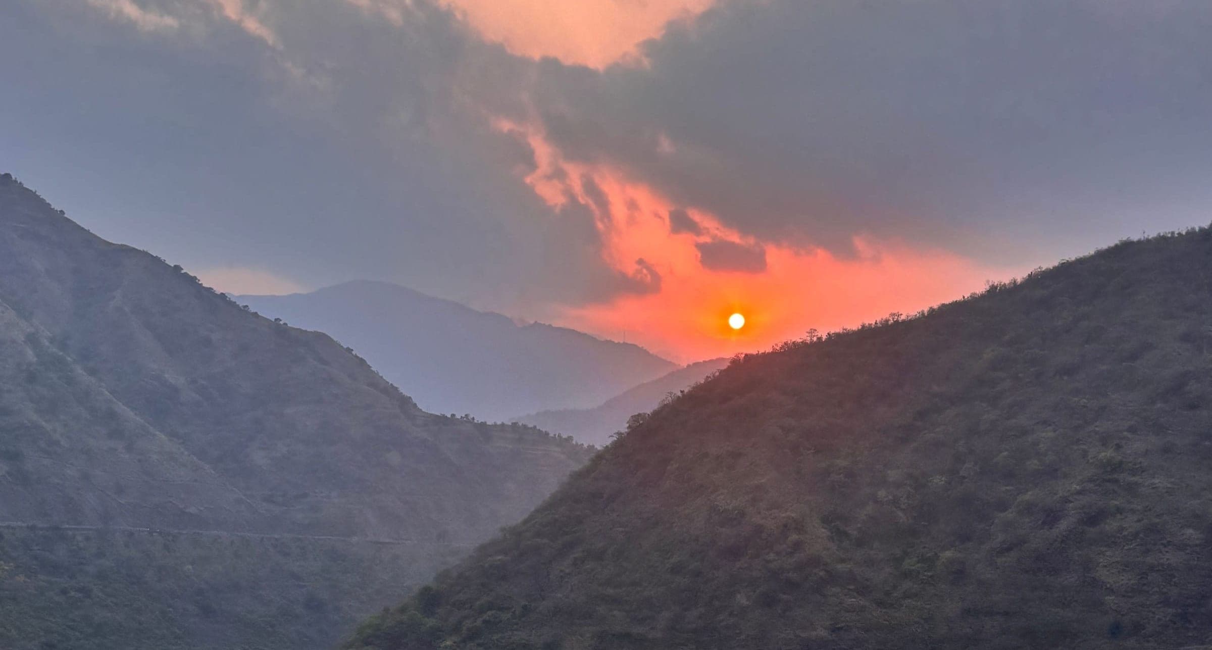Sunset over the Garhwal hills on the road to Yamunotri